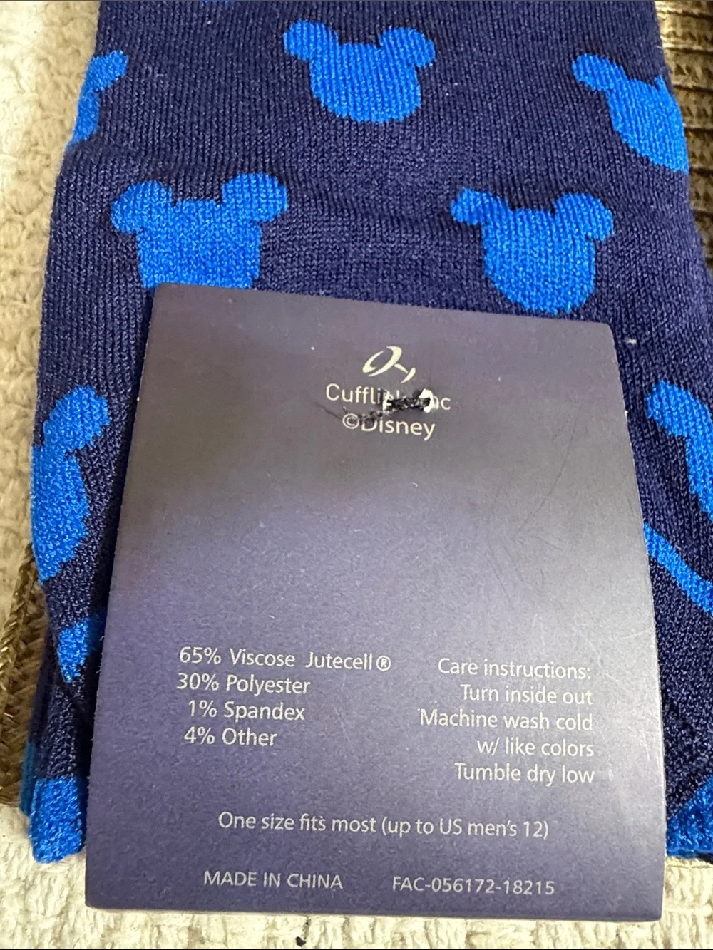 Disney Mickey Mouse Men’s Dress Socks 2 Pair Bundle Cufflinks Inc NWT One Size